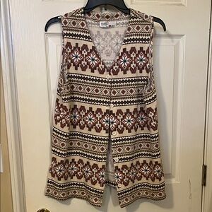 Aztec Patterned Sleeveless Vest - Brown and Cream